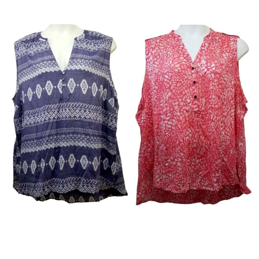 2 Como Vintage 3X Top Lot Pink Animal Print Blue Western Sleeveless